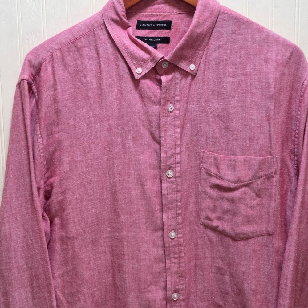 Banana Republic‎ Shirt Mens XLT Pink Solid Long Sleeve Button Down Slim Fit Tall